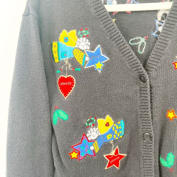 The Quacker Factory Womens Vintage Angels Ugly Christmas Sweater Cardigan Size L - Picture 5 of 9